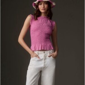 Anthropologie Textured Smocked Pink Tank L NWT